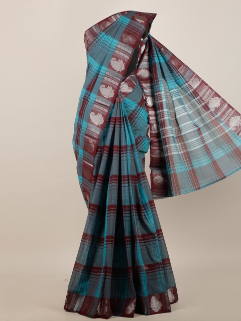 

Pothys Blue & Maroon Checked Zari Pure Cotton Saree