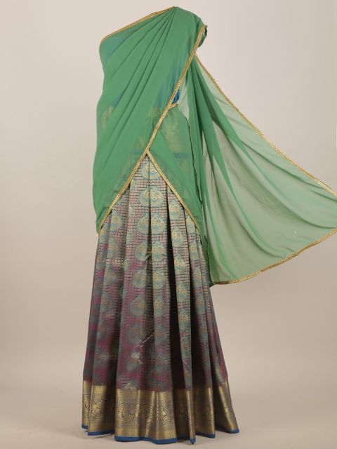 

Pothys Green & Gold Coloured Woven Design Zari Half Lehenga Saree