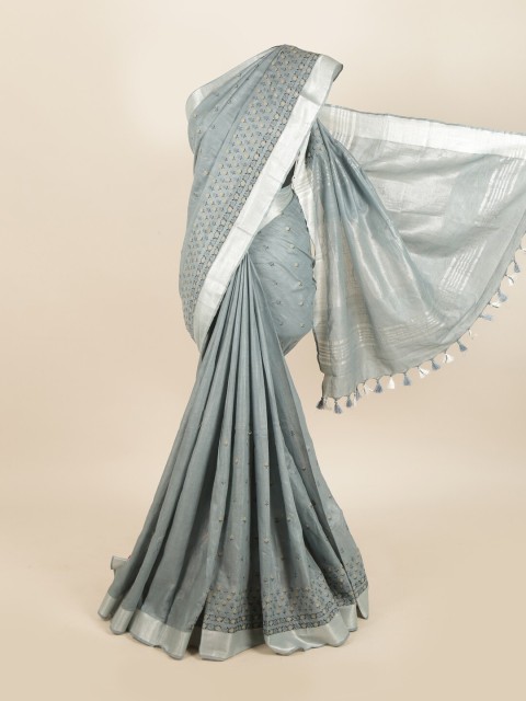 

Pothys Grey & Beige Floral Linen Blend Saree