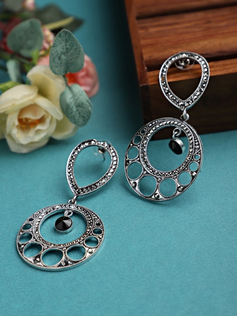 

Mali Fionna Silver-Plated & Black Contemporary Chandbalis Earrings