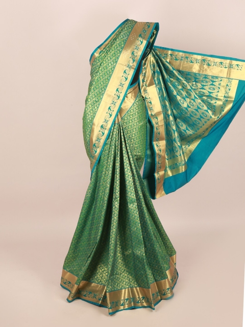 

Pothys Green & Gold-Toned Woven Design Silk Blend Saree