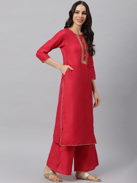 

Shakumbhari Women Red Kurta with Palazzos