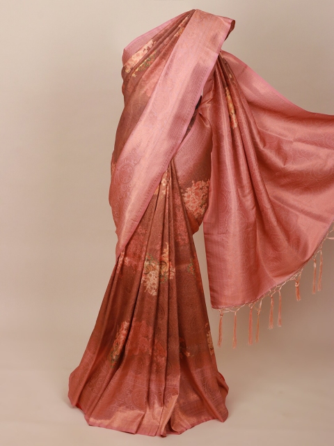 

Pothys Copper-Toned & Pink Woven Design Art Silk Banarasi Saree