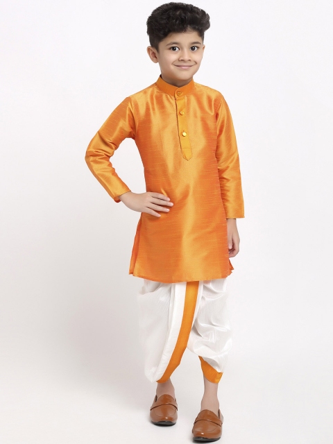 

TREEMODA Boys Orange Raw Silk Kurta with Dhoti Pants
