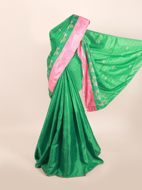 

Pothys Green & Pink Floral Jute Silk Saree