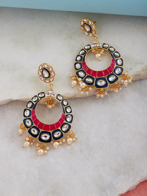 

GloBox By ZeroKaata Blue & Red Crescent Shaped Chandbalis Earrings