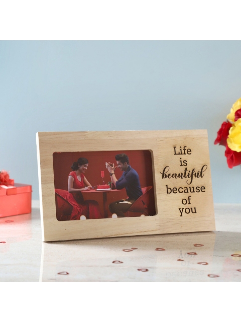 

Ferns N Petals Camel Brown Life is Beautiful Engraved Wooden Table Photo Frame