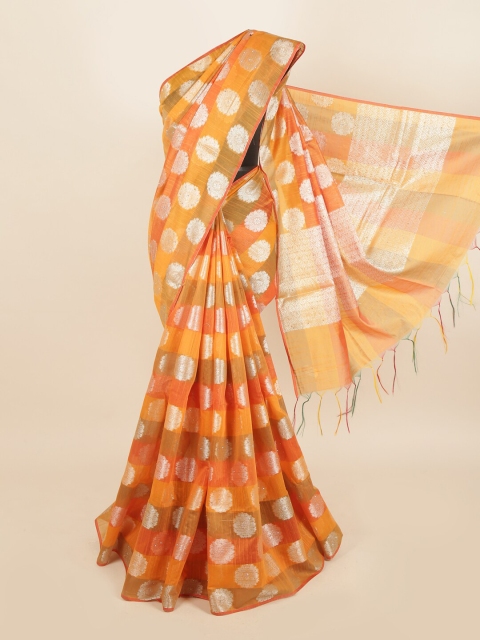 

Pothys Orange & Silver-Toned Ethnic Motifs Saree
