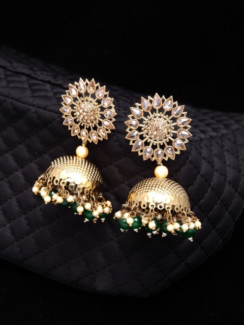 

Shining Diva Green Gold-Plated Dome Shaped Jhumkas Earrings