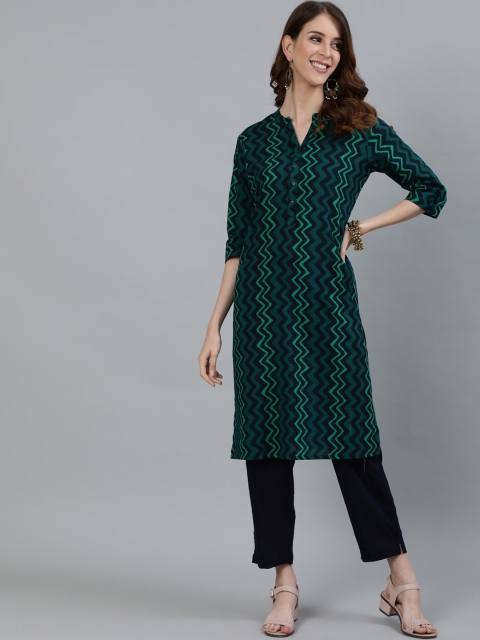 

Ishin Women Navy Blue Printed Pure Cotton Kurta with Trousers