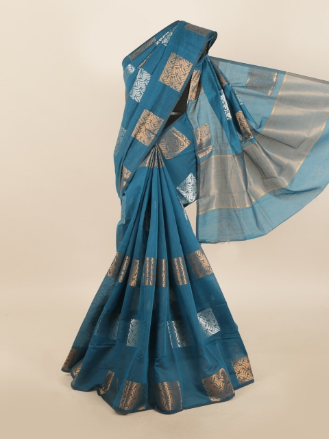 

Pothys Blue & Gold-Toned Woven Design Zari Jute Cotton Saree