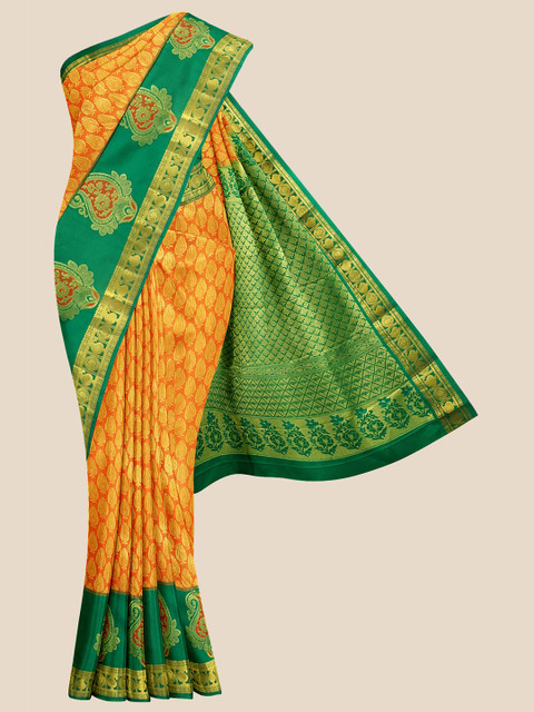

Kalamandir Yellow & Goldend Floral Kanjeevaram Saree