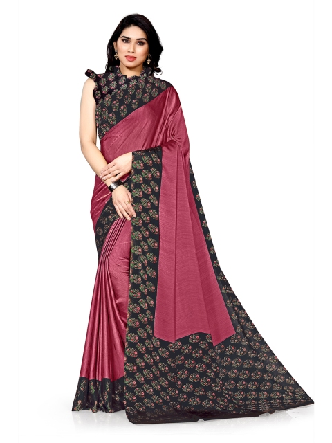 

KALINI Pink & Black Block Print Saree