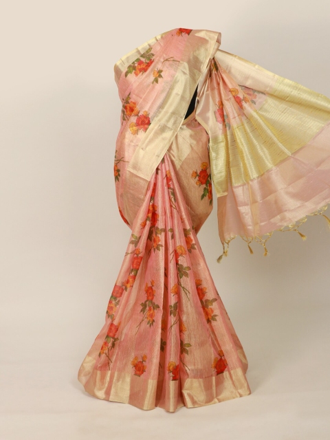 

Pothys Peach-Coloured & Red Floral Tissue Saree