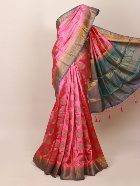 

Pothys Pink & Grey Ethnic Motifs Zari Art Silk Saree