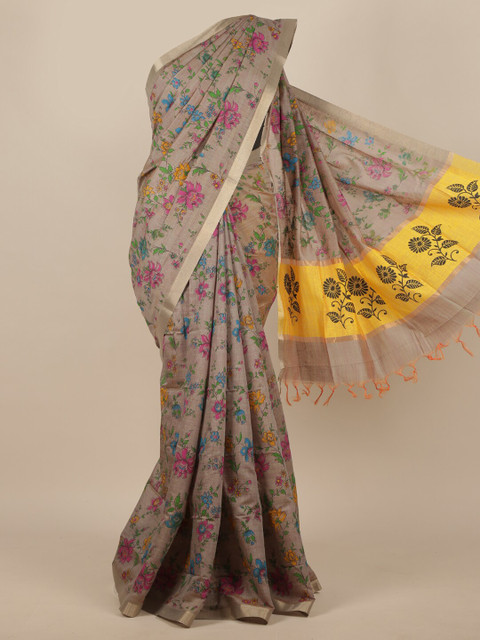 

Pothys Grey & Pink Floral Saree