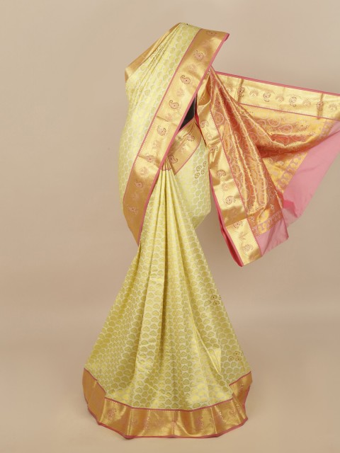 

Pothys Cream-Coloured & Pink Ethnic Motifs Zari Silk Blend Saree
