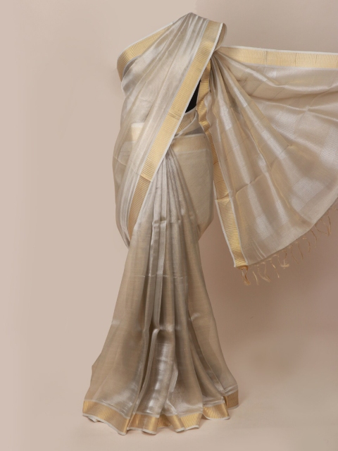 

Pothys Silver-Toned & Gold-Toned Tissue Saree
