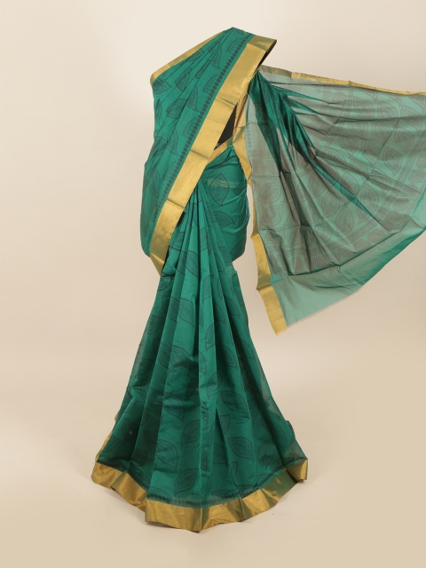 

Pothys Green & Black Floral Zari Silk Cotton Saree