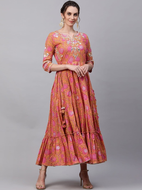 

Indo Era Women Peach-Coloured Ethnic Motifs Printed Anarkali Kurta