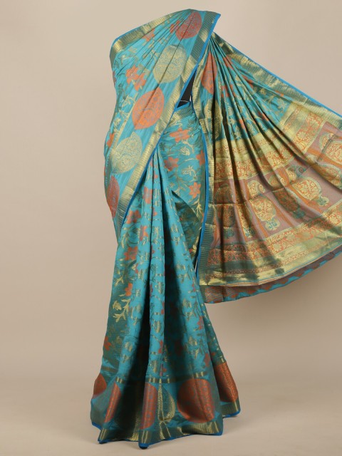 

Pothys Blue & Orange Ethnic Motifs Jute Silk Saree