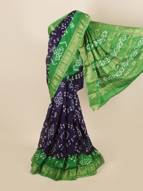 

Pothys Navy Blue & Green Bandhani Art Silk Saree