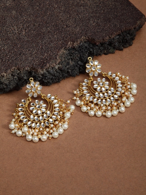 

Shining Diva Gold-Plated & White Handcrfated Contemporary Chandbalis