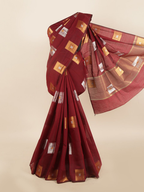 

Pothys Maroon & Gold-Toned Zari Jute Cotton Saree