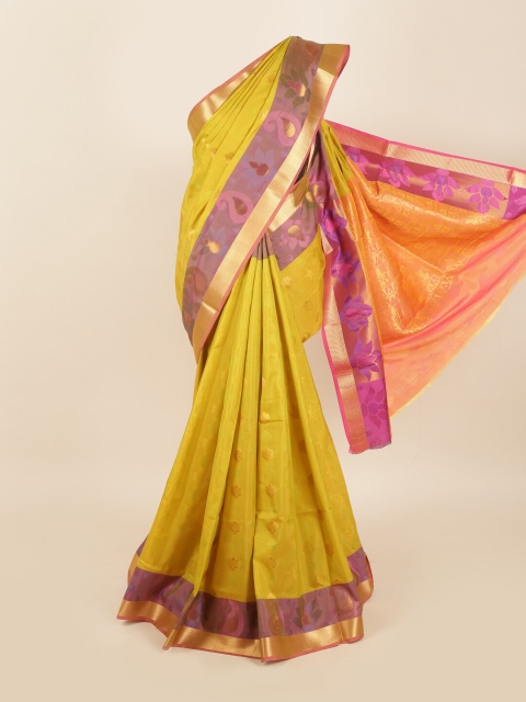 

Pothys Lime Green & Purple Woven Design Zari Silk Blend Saree