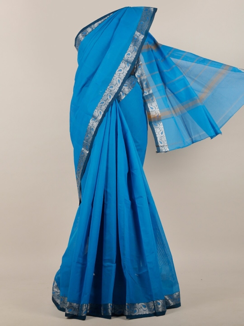 

Pothys Blue & Silver-Toned Pure Cotton Saree