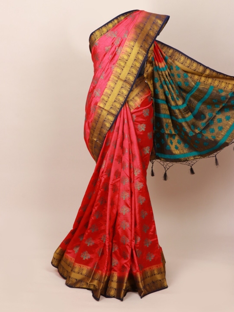 

Pothys Pink & Blue Floral Zari Art Silk Saree