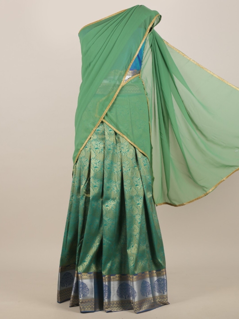 

Pothys Women Green & Blue Ethnic Motifs Half & Half Saree