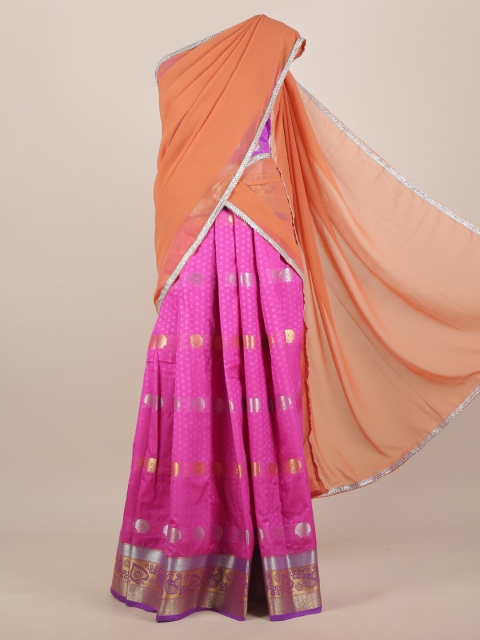 

Pothys Peach-Coloured & Pink Ethnic Motifs Zari Half and Half Saree