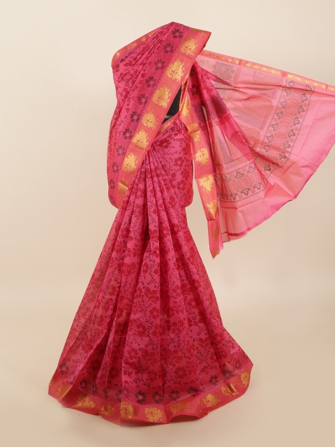 

Pothys Pink & Gold-Toned Floral Silk Cotton Saree