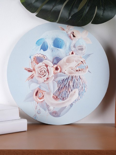 

THE ARTMENT Blue & Pink Surreal Explosion Round Canvas Wall Art