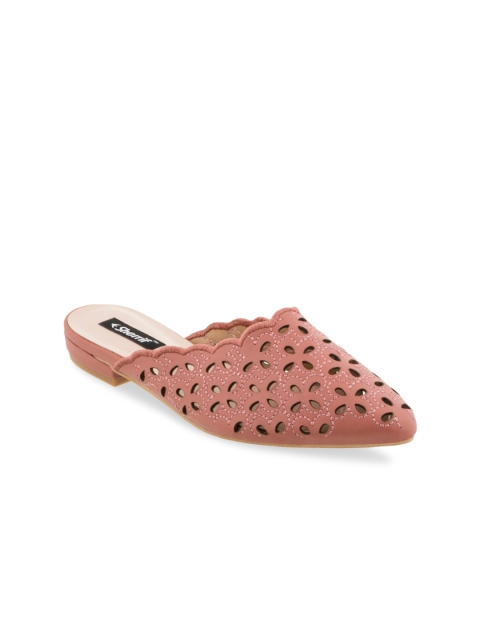 

Sherrif Shoes Women Pink Textured Mules with Laser Cuts
