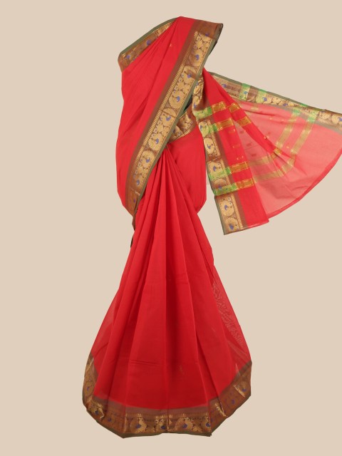 

Pothys Red & Green Ethnic Motifs Zari Pure Cotton Saree