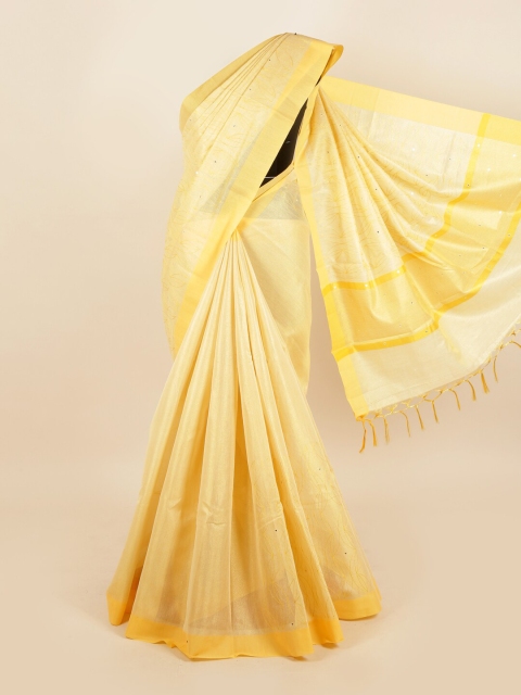 

Pothys Yellow Mirror Work Tissue Saree
