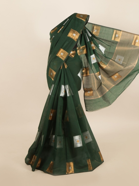 

Pothys Green & Gold-Toned Woven Design Jute Cotton Saree