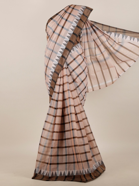 

Pothys Cream-Coloured & Brown Checked Pure Cotton Saree