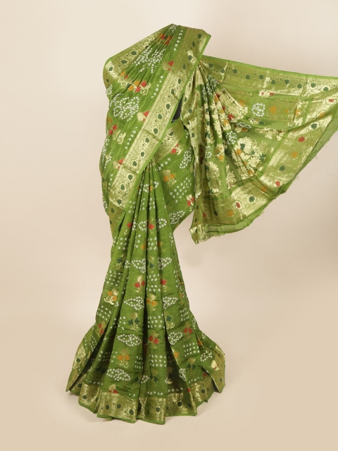 

Pothys Green & White Bandhani Zari Art Silk Saree