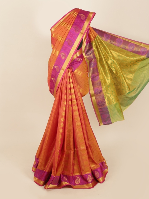 

Pothys Orange & Pink Woven Design Zari Silk Blend Saree
