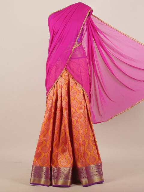 

Pothys Orange & Pink Woven Design Half Saree