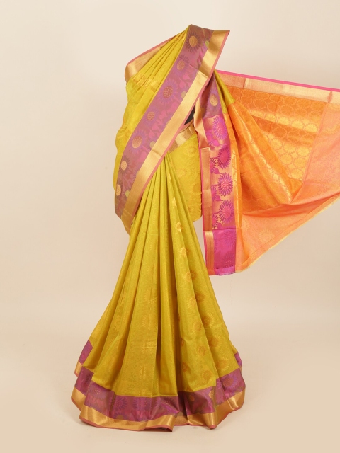 

Pothys Green & Pink Floral Zari Silk Blend Saree