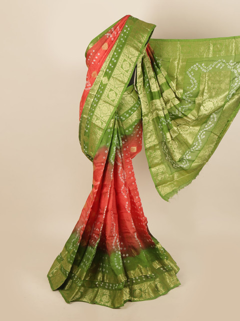 

Pothys Pink & Green Bandhani Art Silk Saree