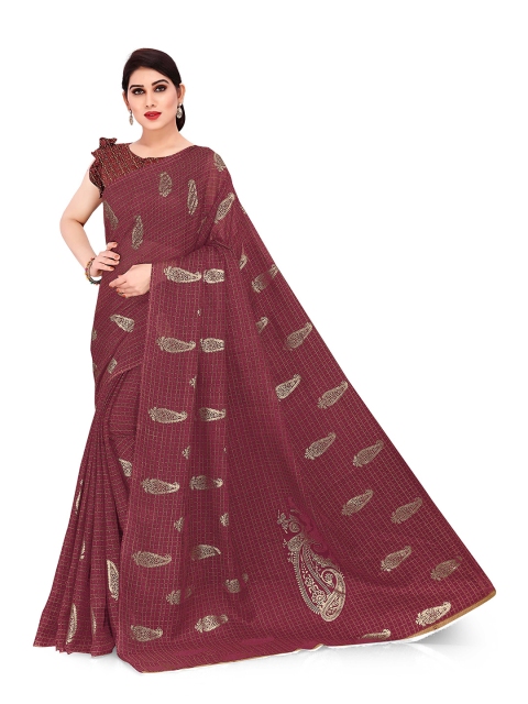 

KALINI Maroon & Gold-Toned Paisley Supernet Kota Saree