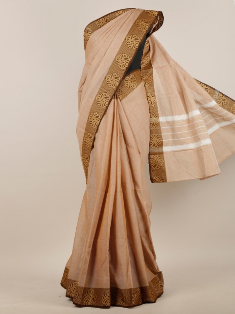 

Pothys Cream-Coloured & Brown Pure Cotton Saree