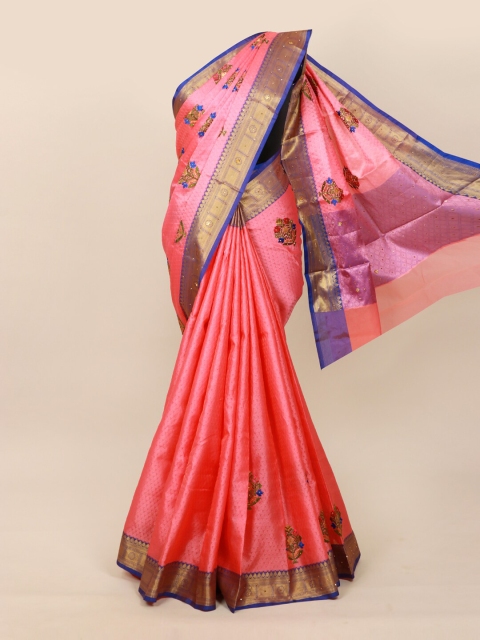 

Pothys Pink & Blue Woven Design Beads and Stones Jute Cotton Saree
