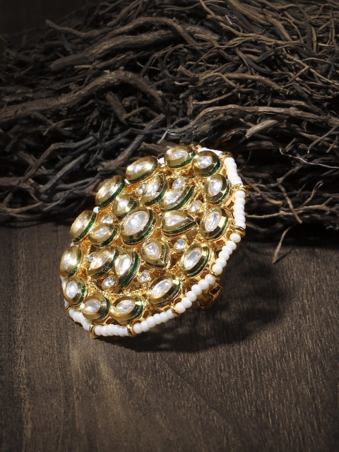 

Adwitiya Collection Women 24CT Gold-Plated White Kundan-Studded Beaded Antique Finger Ring