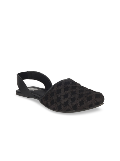 

The Desi Dulhan Women Black Mules with Embroidered Flats